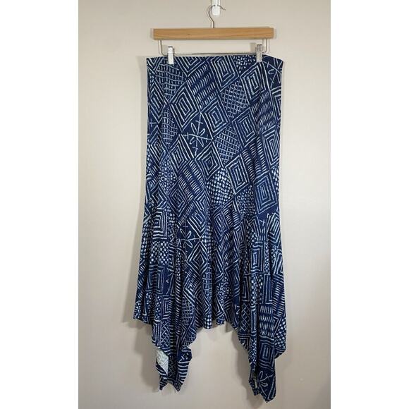 Lauren Ralph Lauren Top & Skirt Set NWOT Womens L Linen Blue White Geometric - Picture 4 of 7